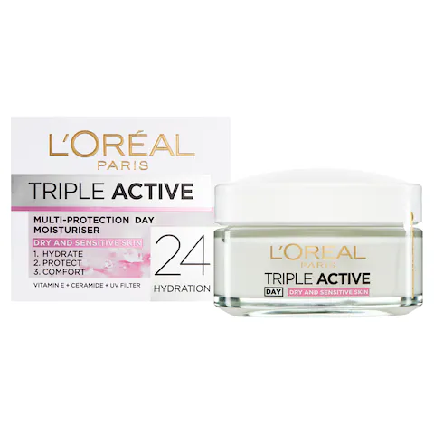 Loreal Paris Triple Active Day Moisturiser Dry and Sensitive Skin 50ml